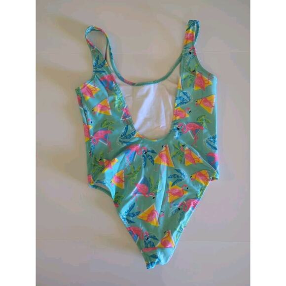 Chubbies One Piece Swimsuit Tropical Flamingo 80s Theme Beach Womens Small H - Picture 2 of 4